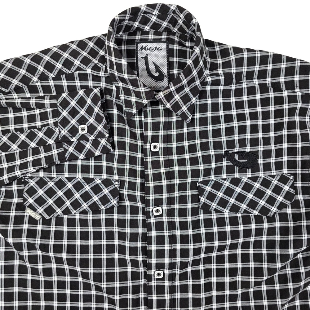 Mojo Sportswear Mens Plaid Button Down Vented Shirt Black White‎ Fishing Small